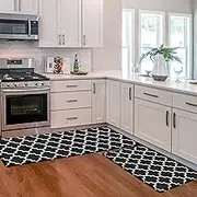 KMAT Kitchen Mat [2 PCS] Cushioned Anti-Fatigue Floor Mat, Waterproof Kitchen Mats and Rugs Heavy Duty PVC Ergonomic Comfort Standing Foam Mat for Kitchen, Floor Home, Office, Sink, Laundry,Black