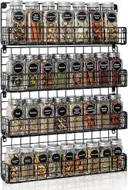 Spice Rack Organizer Wall Mounted 4-Tier Stackable Hanging Spice Jars Storage Ra