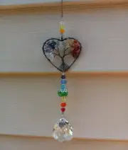 Suncatcher Window Hanging Tree of Life Heart Shaped Crystal Ball Prism Pendant