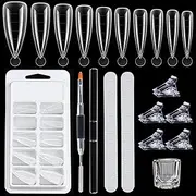 Dual Forms For Polygel,100pcs Stiletto Nail Forms For Builder Gel 10 Sizes Clear Poly Gel Nail Tips Acrylic Extension Nail Mold Set With Brush/Clip/File/Crystal Cup,Manicure Kit For Beginner