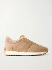 [Tod's] Tod's - Sportivo Active Embroidered Shearling-trimmed Suede Sneakers - Camel - IT38.5 IT 38.5 Brown