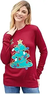 [ZLUOK Fashion] Ladies Xmas Christmas Print Long Sleeves Pullover Jumper Blouse Top, Casual Daily Party Outdoors Tops, Sweatshirts Blouses