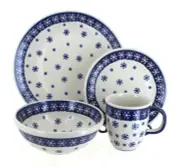 Blue Rose Polish Pottery Snow Flurry 16 Piece Dinnerware Set