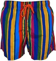 [Gallo] Men's Blue Swimming Shorts with Multicoloured Stripes, Blue, M