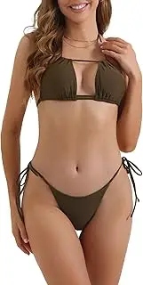 [Elerevyo] Women's Halter Push Up Bikini Sets, 2 Piece Tie Side Triangle Bottoms Swimwear Bathing Suits