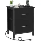 Nightstand with Charging Station, Bedside Table with USB Ports Black(1 Pack)
