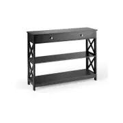 Costway 3-Tier Wood Console Table Hallway Display Desk w/Drawer & Open Shelf Black