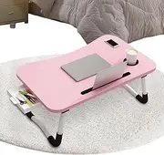 Laptop Bed Desk, Foldable Lap Table with Cup Holder and Tablet Slot, Laptop Tray with Storage Drawer for Breakfast, Working, Reading