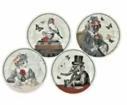 Punch Studio Distinguished Animals Melamine Salad Luncheon Plates Set of 4 New