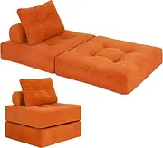Futon Sofa Bed - Convertible Sectional Sleeper Sofa with Pillow, Floor Sofa Couch for Guest Bed,Removable Zippered Back Support, Perfect for Living Room and Party Room (DarkOrange)