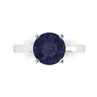 3ct Round Cut Blue Sapphire Promise Designer Engagement Ring 14k White Gold