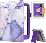 [Caweet] Case for Kindle Paperwhite 12th Generation and Kindle Colorsoft Signature Edition 7 Inch 2024 Release, Premium PU Leather Foldable Stand Cover with Card Slot and Hand Strap, Lilac Marble
