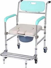 Wheeled Shower Commode Chair Night Mobile Bedside Commode Commode Chair On Wheels Height Easy Assembly with Removable Pot Folding Pedal Adjustable for Elder Disabled People