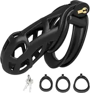 Sex Factory Male Cock Cage Chastity Device Tease Resin Chastity Locked Cage with 4 Different Size Rings for Male Exercise (Black)