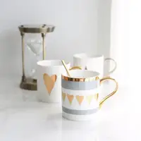 在飛比找ETMall東森購物網優惠-愛心北歐創意陶瓷馬克杯電鍍金紋款家用茶杯水杯咖啡杯情侶杯子