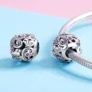 Solid 925 Sterling Silver Love Bird with Rose CZ Charm