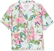 [GUESS] Girls' All Over Print Stretch Microfiber Zip Front Active Top
