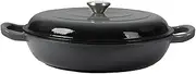 TOQUE Enameled Cast Iron Dutch Oven 3.5L Pot with Lid Kitchen Cookware Black, 3.7 Quart Camping Cooking Non-stick Slow Cooker Shallow Pan, Round Dutch Oven Pots for Bread Baking,Braise,Stew,Roast