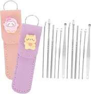 Mikinona 2Sets Portable Remover Cute Cartoon Ear Picks for Home Use Stainless Steel Cleaning Tools with Storage Box Lightweight and Durable Ear Wax Removal Kit