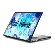 MacBook Pro 16-inch (M1 - M4) Impact Case JUST BELIEVE - Modern Stylish Christian Abstract Acrylic Painting Whimsical Turquoise Aqua Blue Indigo Navy Blue Space Bible Inspired Jesus Christ Faith Elegant Fine Art Typography