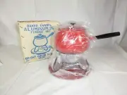 NOS Vtg 60s 70s RED Enamel Fondue Pot Set in Orig Box