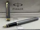 Parker Sonnet Rollerball Pen Grey Grid Gold Clip 0.5mm Fine Black Ink Gift Box