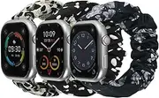 [MABEKS] Compatible for Apple Watch Band Stretchy Scrunchie 3 Packs Cute Printed Elastic Solo Loop Bands Women Girls Bracelet Strap for iWatch Series 9 8 7 6 5 4 3 2 1 SE SE2 Ultra