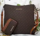 2 PC SET Michael Kors JET SET Travel LG Messenger X-body BAG & WALLET BROWN Sig