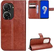 Card Slot Wallet Clip Compatible with Asus Zenfone 9 10 Zenfone9 Zenfone10 AI2302 AI2202 AI2202_B Non-Slip Stand Holder Magnetic Flip Cover Leather Case (Brown,Asus Zenfone 9)