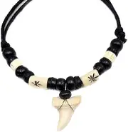 [Swimmi] Genuine Mako Shark Tooth Necklace, 0.6 Inch Shark Tooth, 16-30 Inch Adjustable Cord, Unisex, Stainless Steel, Black, Casual, Reptile Theme