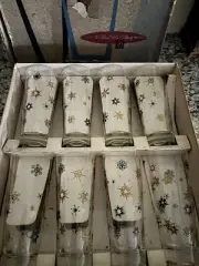 Vintage 8 Federal Glass Snowflake Atomic Starburst Highball Glasses 16oz NOS