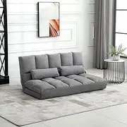 HOMCOM Convertible Floor Sofa Chair, Folding Couch Bed, Guest Chaise Lounge with 2 Pillows, Adjustable Backrest and Headrest, 51.25" L, Light Gray