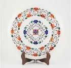 12" Round Marble Side Table top Floral Inlay Art semi precious stones Art work