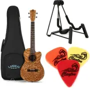 Lanikai OA-CEB Oak Ukulele with Cutaway & Electronics Essentials Bundle -