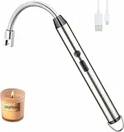 Candle Lighter Electric Arc Lighter USB Rechargeable with 360° Rotating Flexible Neck, Gigflpyo Flameless Portable Windproof Plasma Lighters for Home Kitchen Cooking Outdoor BBQ Camping Stove (Silver)