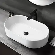 Luxsuite Bathroom Sink Oval Ceramic Basin Hand Wash Bowl Vanity Vessel Sinks Countertop White
