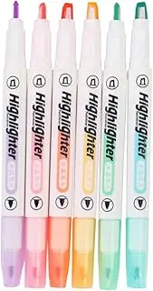 Veemoon 6Pcs Double Ended Highlighter Pen Clear View Design with Fine Chisel Tips Bright Colors for Easy Reading for Students Arts and