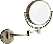 8.5 Inch Magnifying Makeup Mirror with LED Lights, Hard Wired Wall Mounted Adjustable Cosmetic Mirror, Brass Double Sided Vanity Mirror, Bathroom Shaving Mirror with Switch,Bronze,7X