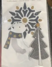 3 Iron On Appliqués: Polar Bear, Star, Tree in pkg