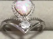 RYZE Lab Love Story Opal & White Frost CZ Sterling Silver Ring SZ 6 Heart Shape