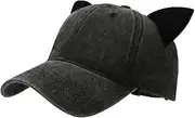 [Pocadri] Fashion Baseball Cap for Women Adjustable Cute Y2k Cotton Hat with Cat Ears Dad Hat Ponytail Sun Visor Hat