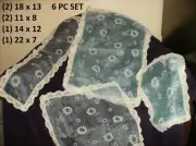 6 PC BLUE DAISY DOILY SET TABLE RUNNER DOILIES 22" TO 7" NEW MADE IN USA