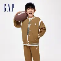 在飛比找momo購物網優惠-【GAP】男童裝 Logo小熊印花立領棒球外套-卡其色(89