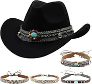 [Besforta] Kids Girls Boys Cowboy Hat Wide Brim Western Toddler Cowgirl Hat with Four Decorative Bands Felt Fedora Hat