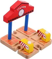 HAWILLOSCH Children's Railway Station Platform Wooden Train Toy Educational Building Toy Set