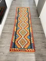 Hand Woven Afghan Wool Kilim, Size: 205 X 63 cm, Flat Woven Handmade Floor Rug