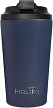 made by Fressko Reusable Coffee Cup - Stainless Steel Insulated Mug - Leak Proof Travel Cup for Hot/Cold Drinks - 3 Hr Heat Retention - Fits Car Holders & Coffee Machines - Denim - 16oz 450ml