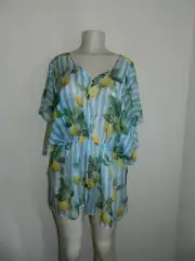 West Loop Women's Sheer Beach Swimsuit Cover Up Lemon Design Blue Green OSFM New