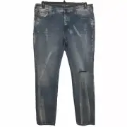 NEW PRPS Le Sabre 38W Slim Tapered Fit Distressed Faded Indigo Denim Jeans
