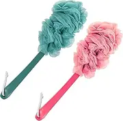 Evmliy 2Pack Back Scrubber for Shower, Loofah Sponge Brush Exfoliating Body, Long Handle Scrub Brush for Shower with Loofah on a Stick for Back Use, Bathing Accessories Body Brushes (2Pack)